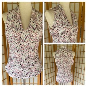 WHBM Sleeveless Stretch V Neckline Ruched Top SZ L